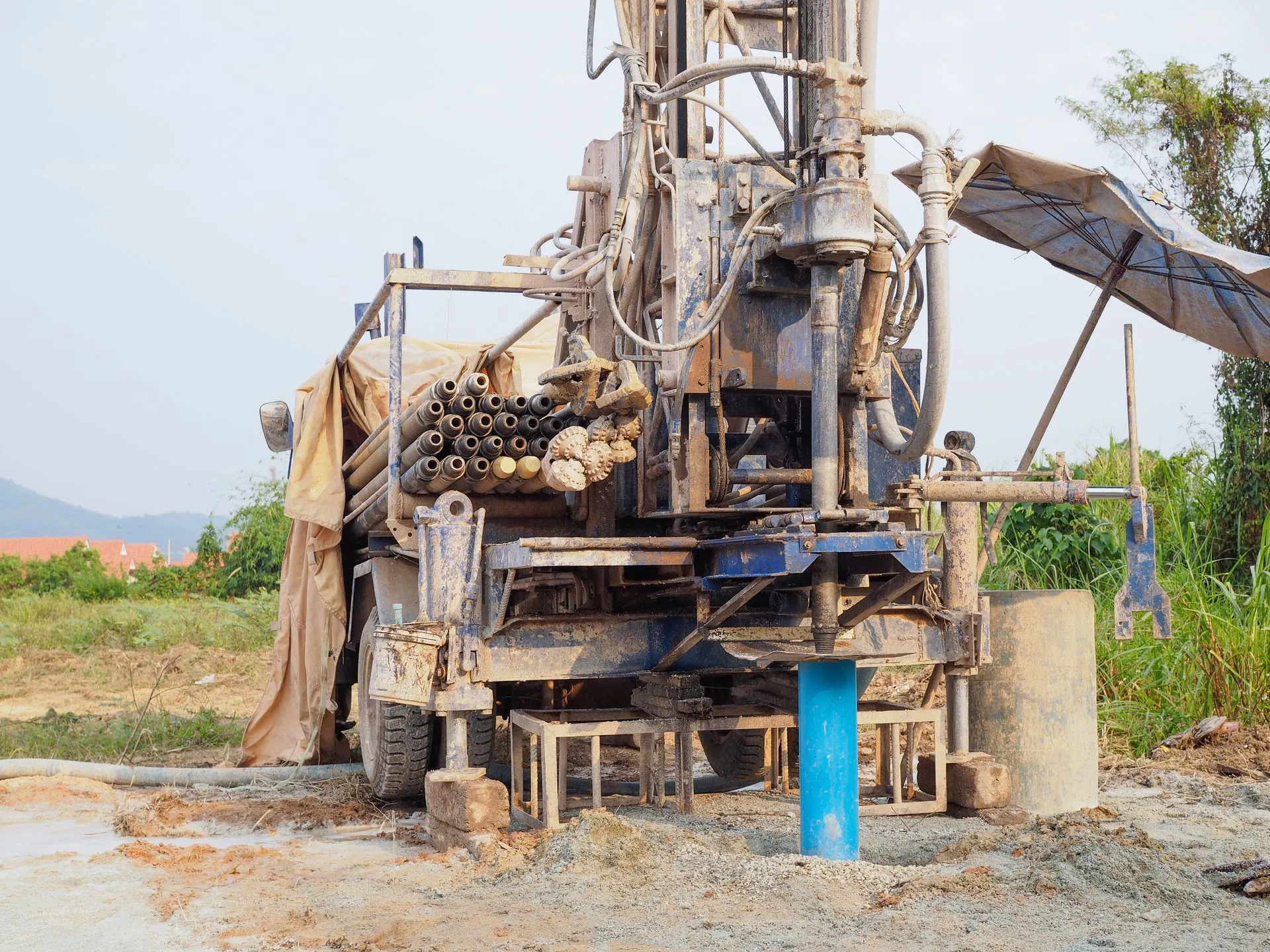 New water well being installed on a residential property