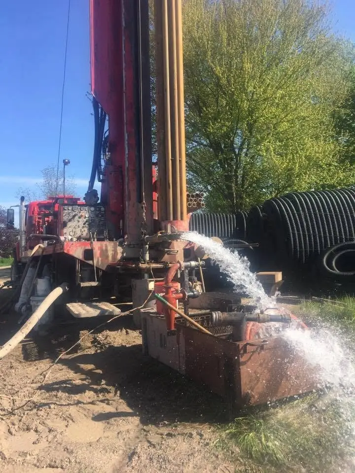 Developing a new well — clearing the bore until the water runs clean.